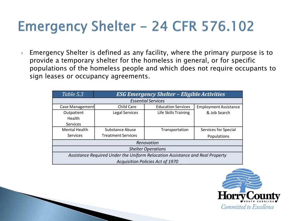 emergency shelter is defined as any facility