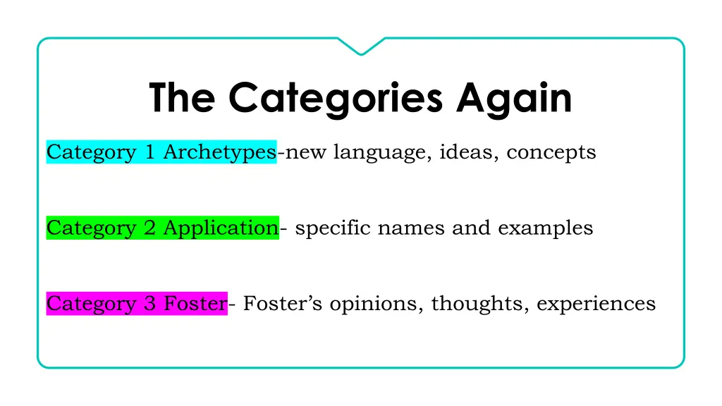 the categories again