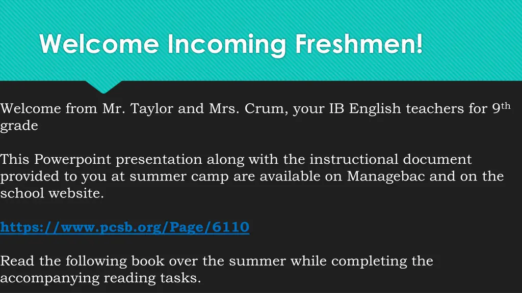 welcome incoming freshmen