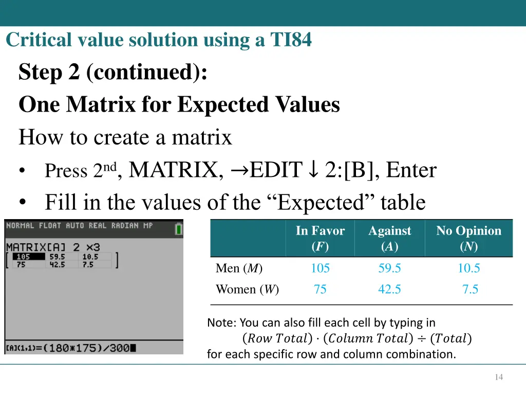 critical value solution using a ti84 3
