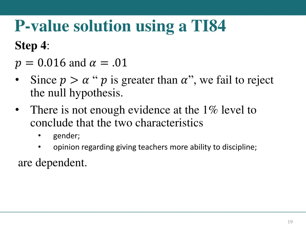 p value solution using a ti84 step