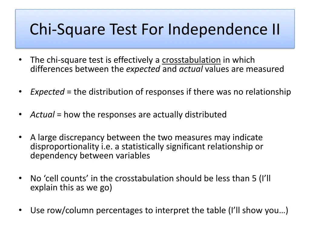 chi square test for independence ii