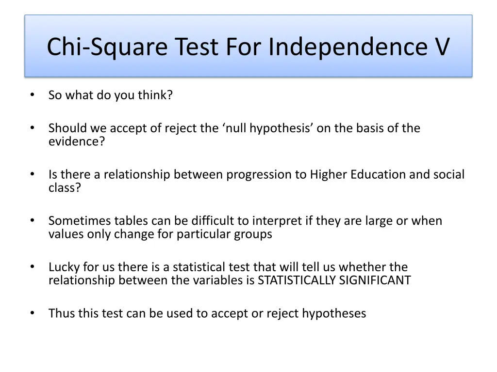 chi square test for independence v