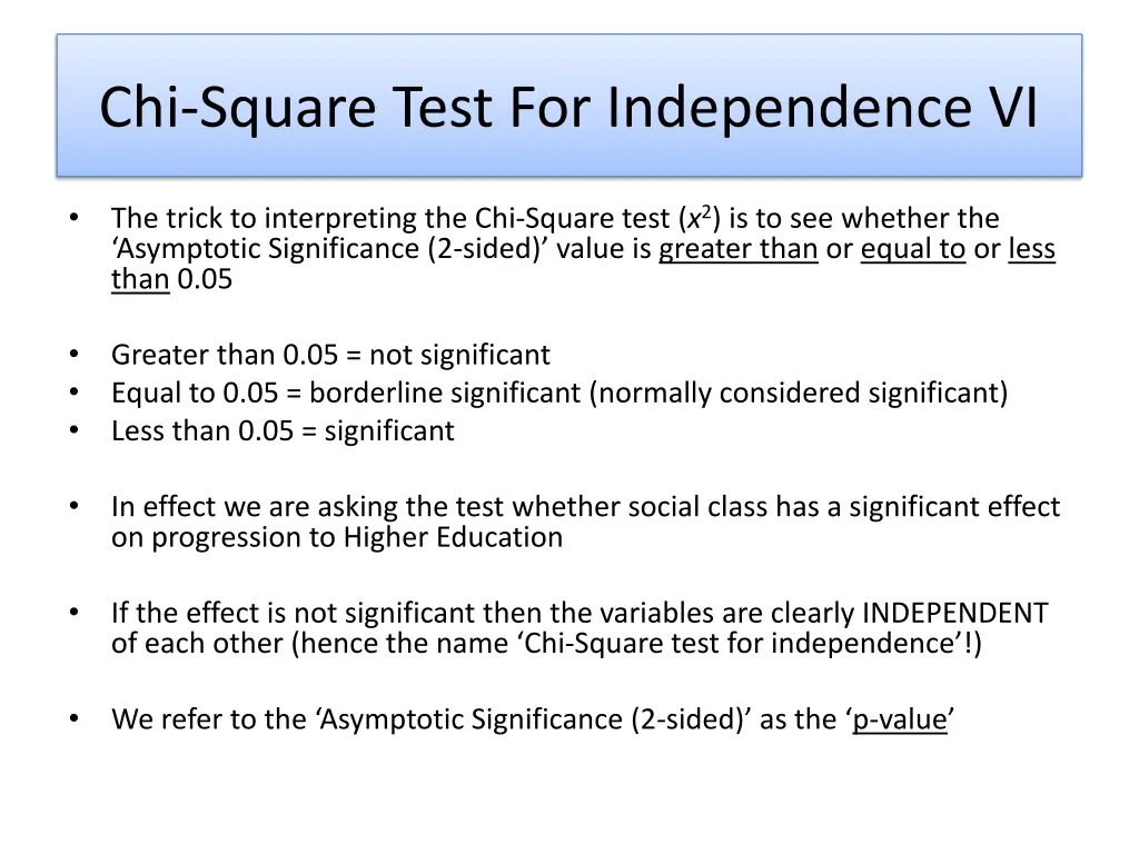 chi square test for independence vi