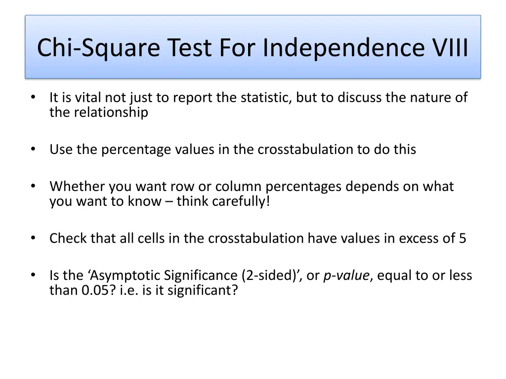chi square test for independence viii