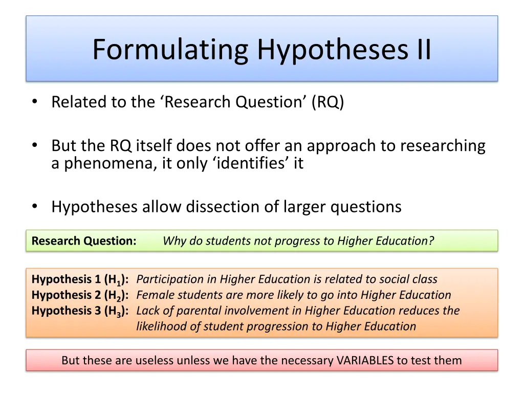 formulating hypotheses ii