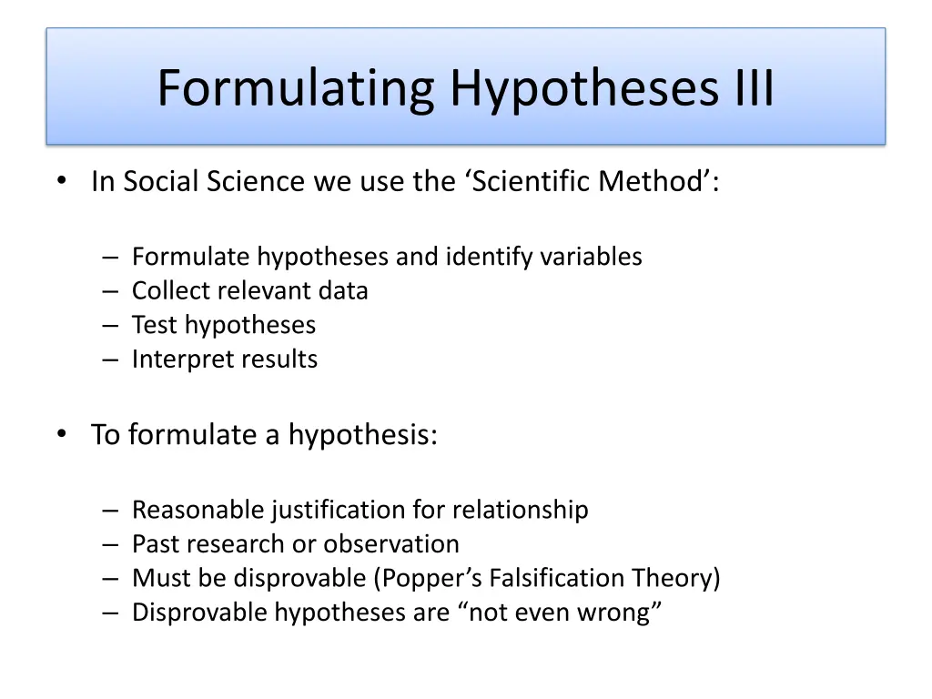 formulating hypotheses iii