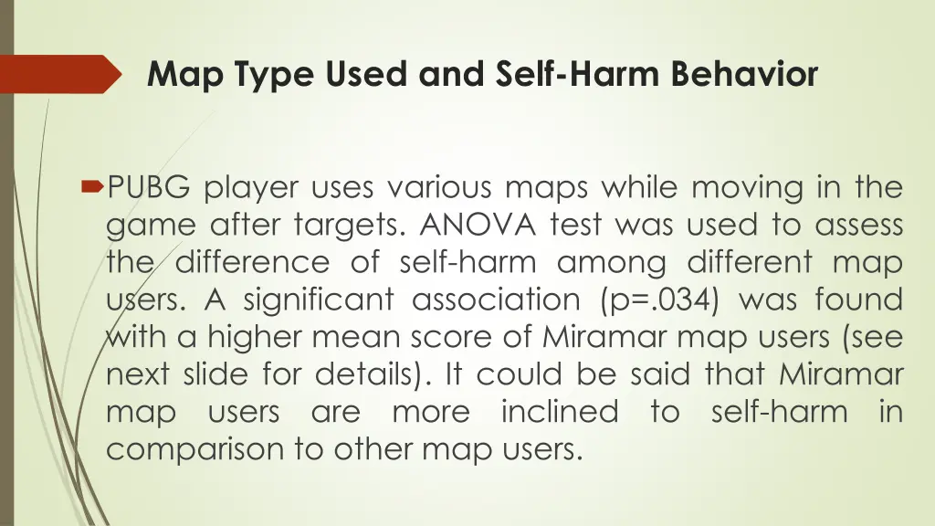 map type used and self harm behavior