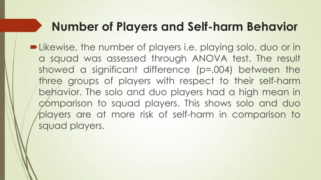 number of players and self harm behavior