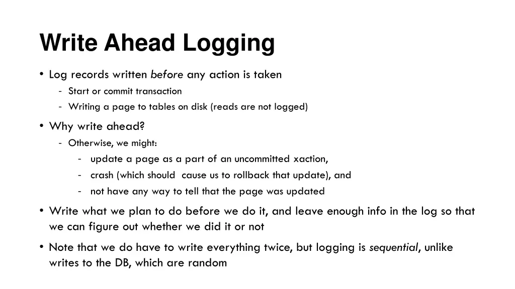 write ahead logging