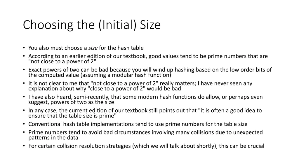 choosing the initial size