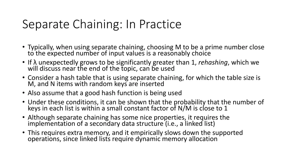 separate chaining in practice