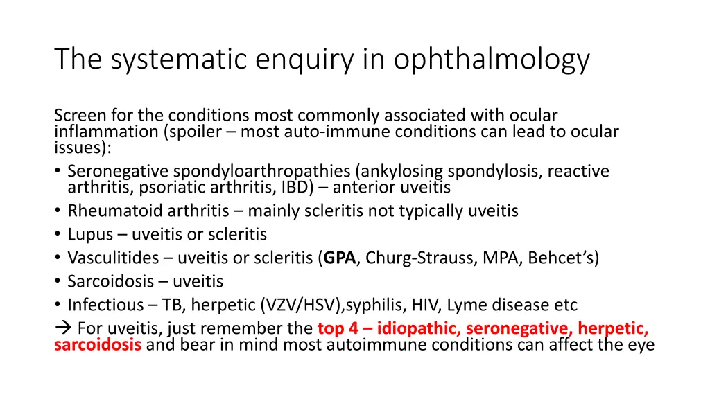 the systematic enquiry in ophthalmology