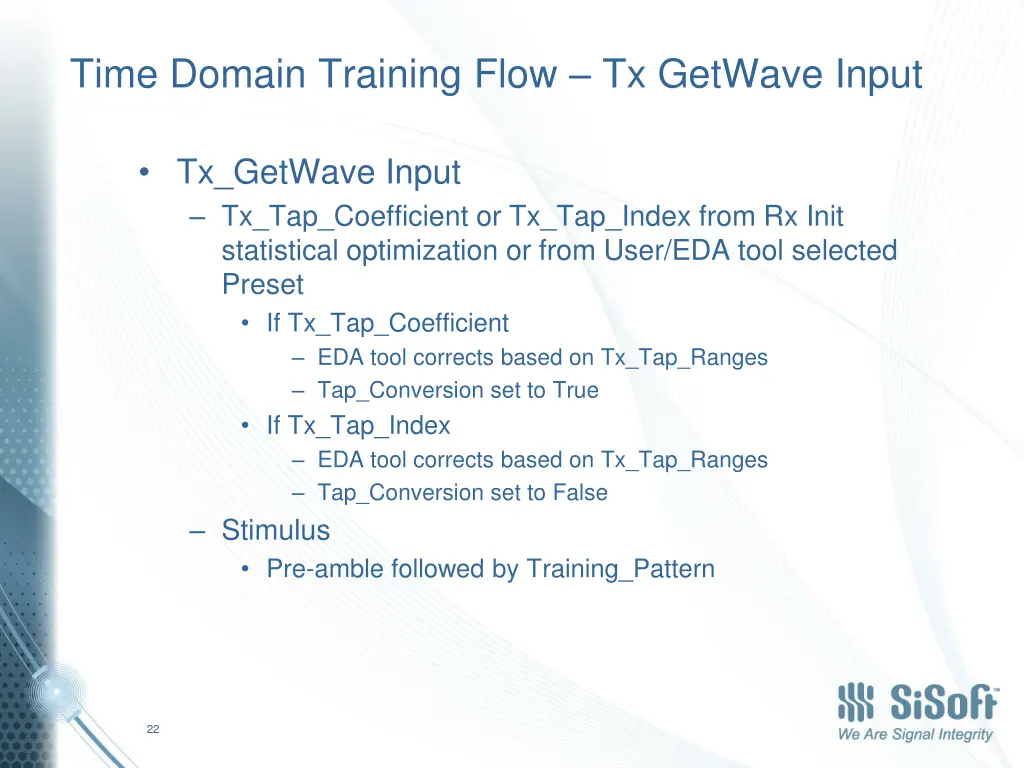 time domain training flow tx getwave input