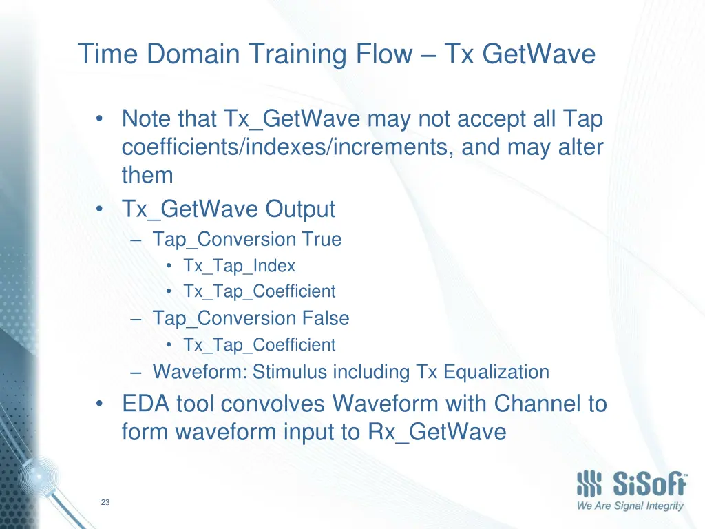 time domain training flow tx getwave