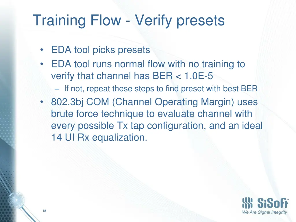 training flow verify presets