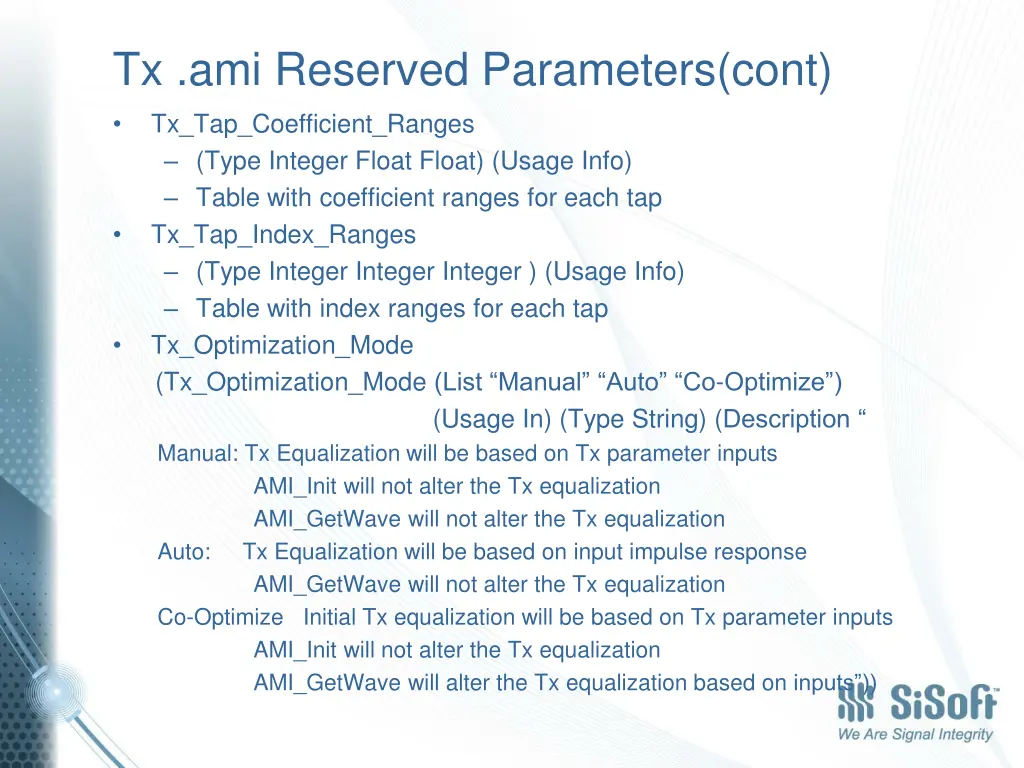tx ami reserved parameters cont