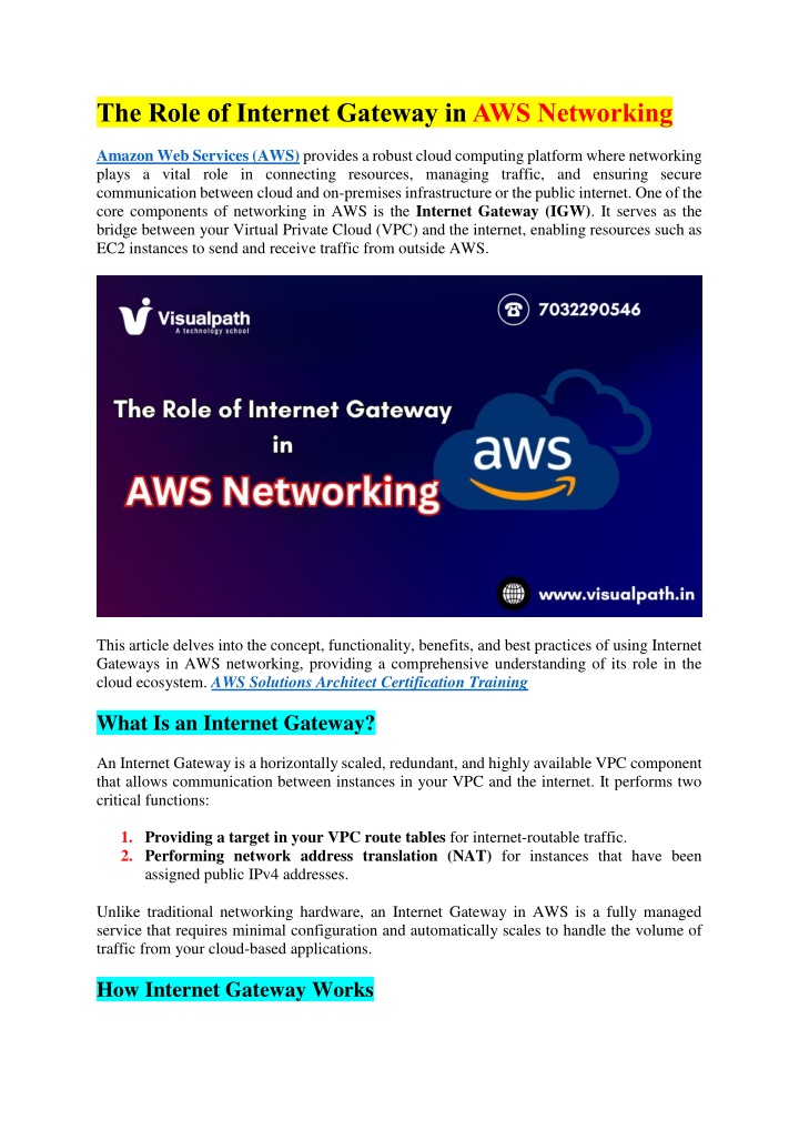 the role of internet gateway in aws networking