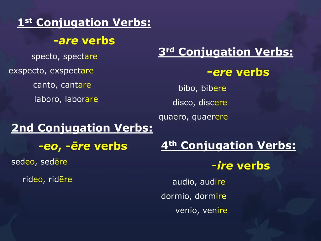 1 st conjugation verbs are verbs