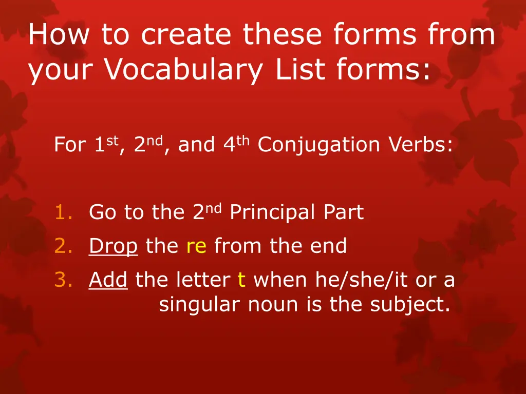 how to create these forms from your vocabulary