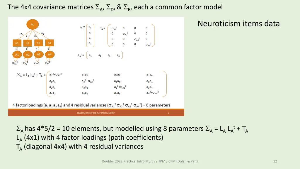 the 4x4 covariance matrices a d e each a common