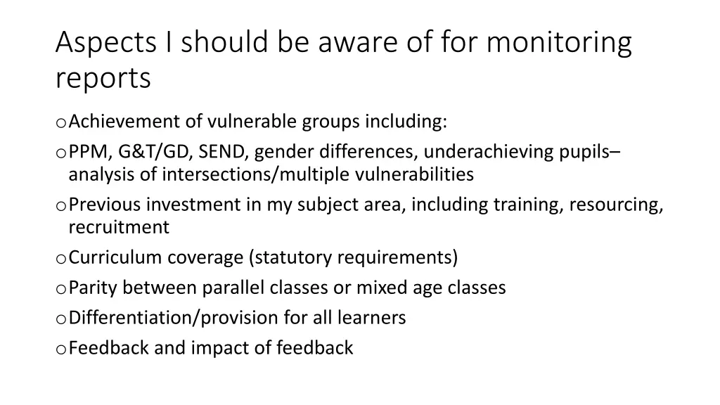 aspects i should be aware of for monitoring