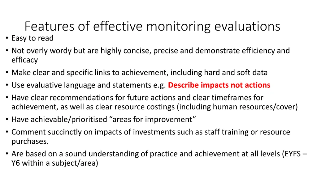 features of effective monitoring evaluations easy