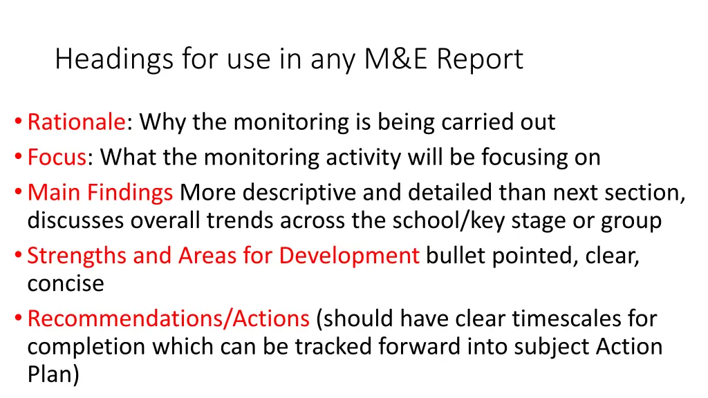 headings for use in any m e report