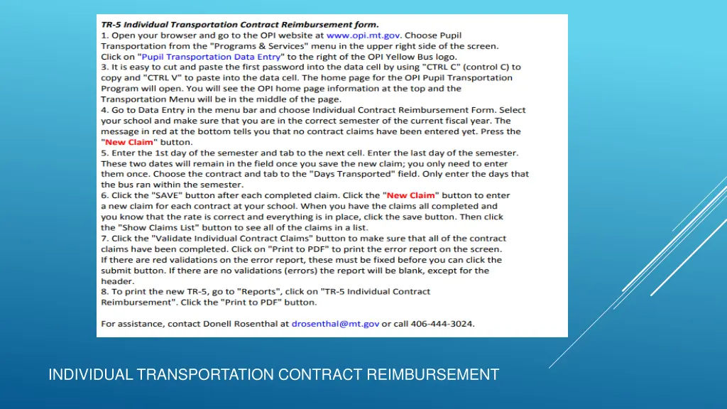 individual transportation contract reimbursement