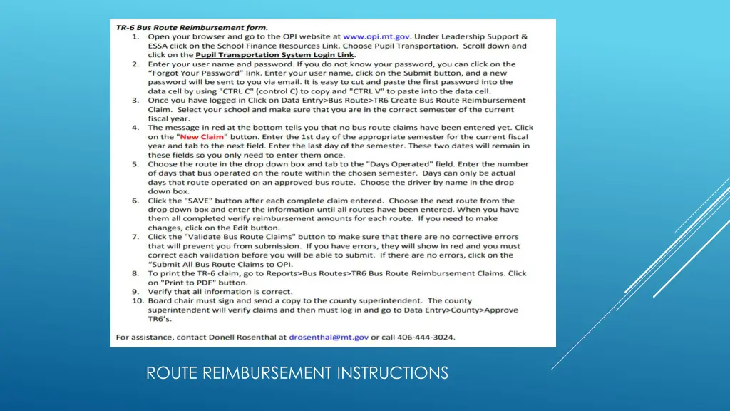 route reimbursement instructions