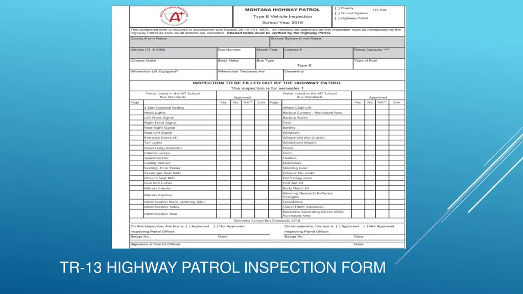 tr 13 highway patrol inspection form