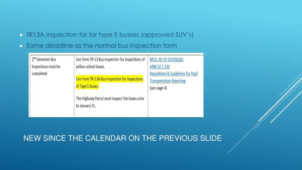 tr13a inspection for for type e busses approved
