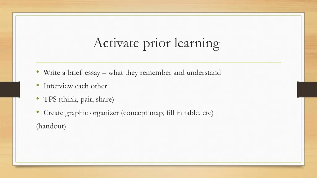 activate prior learning