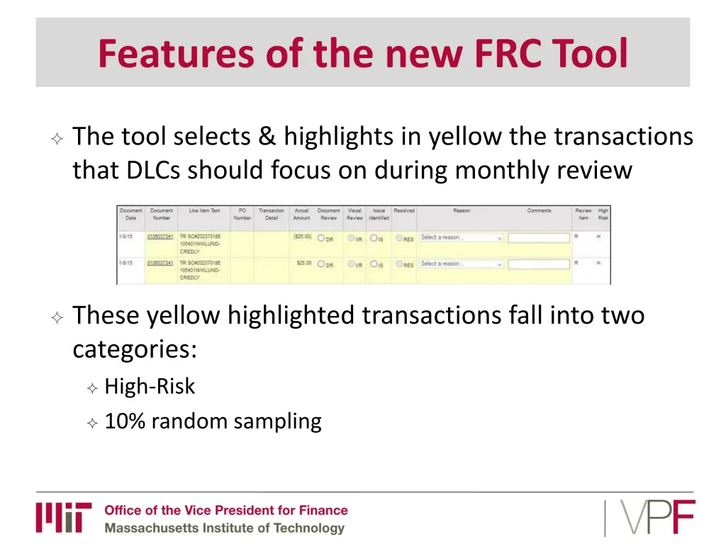 features of the new frc tool