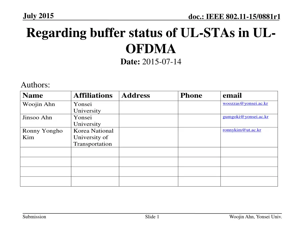 july 2015 regarding buffer status of ul stas