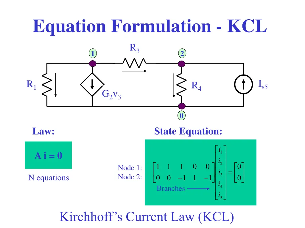 equation formulation kcl
