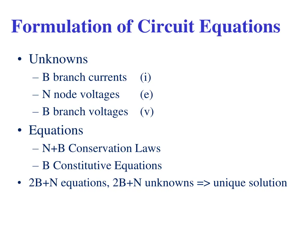 formulation of circuit equations