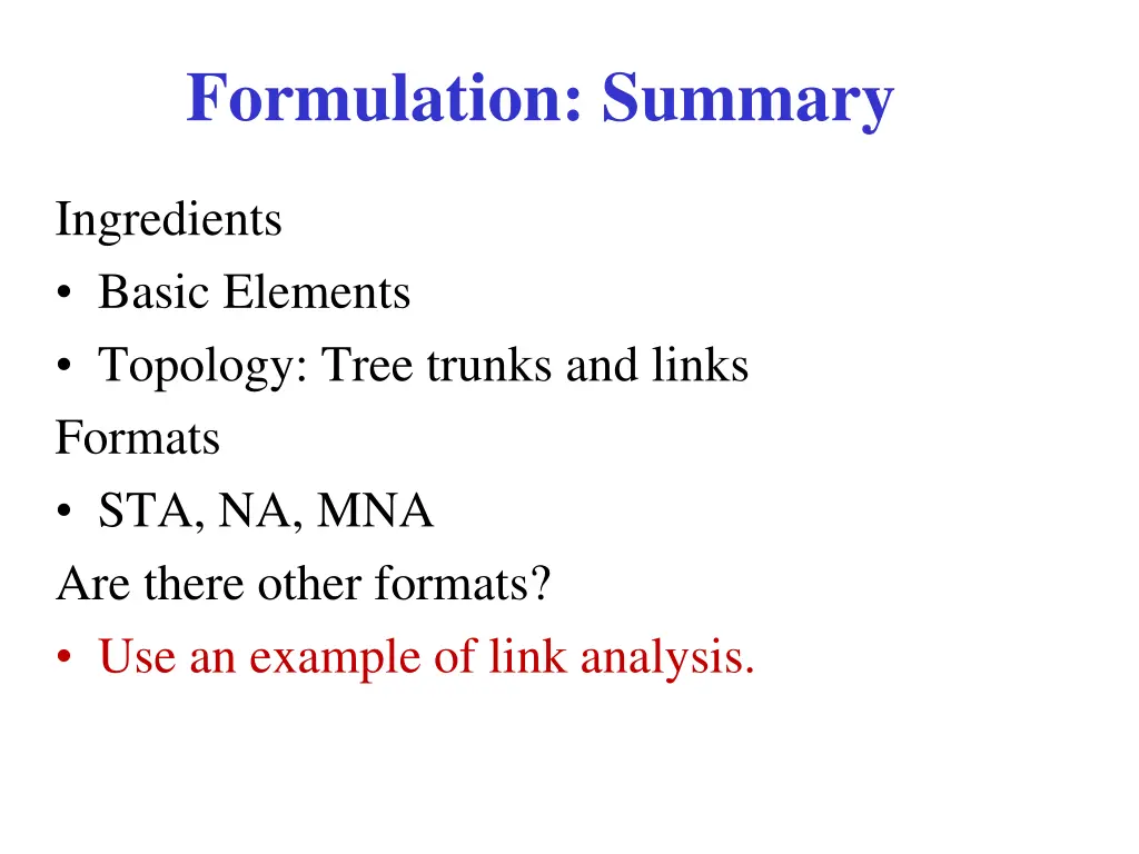 formulation summary