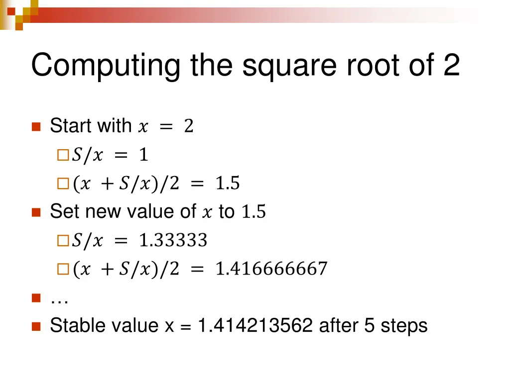 computing the square root of 2
