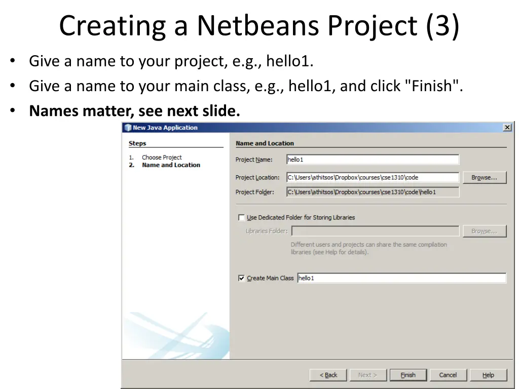 creating a netbeans project 3 give a name to your