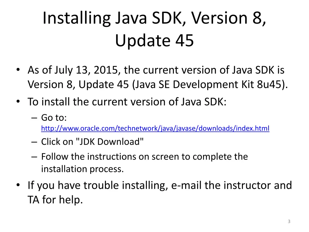 installing java sdk version 8 update 45