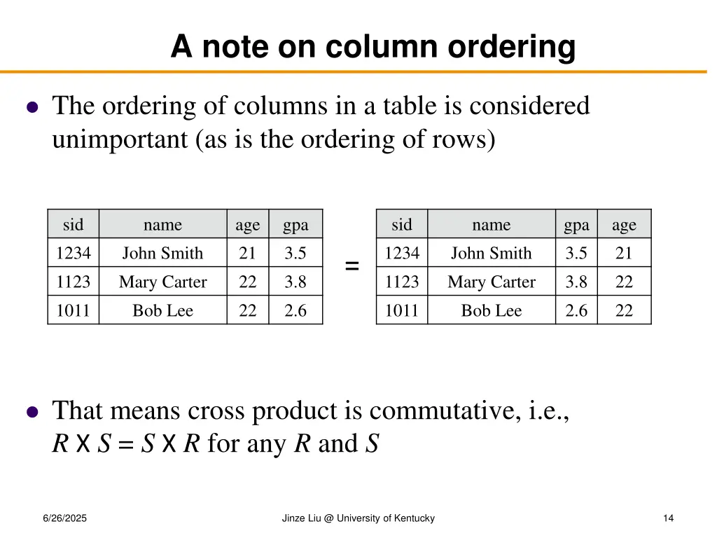 a note on column ordering