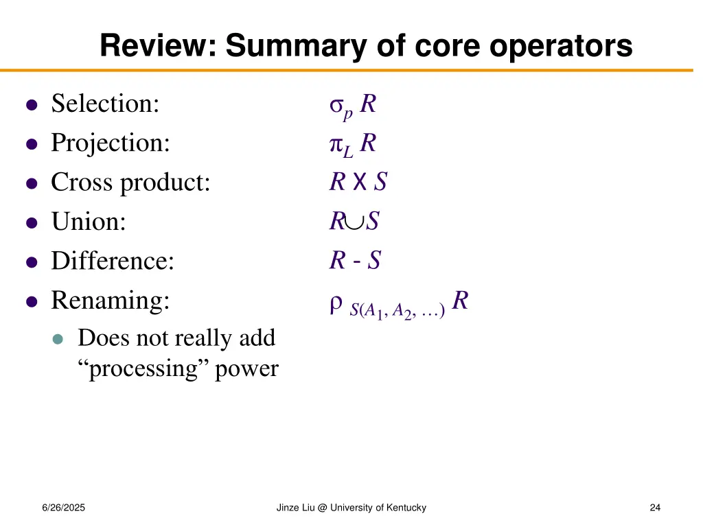 review summary of core operators