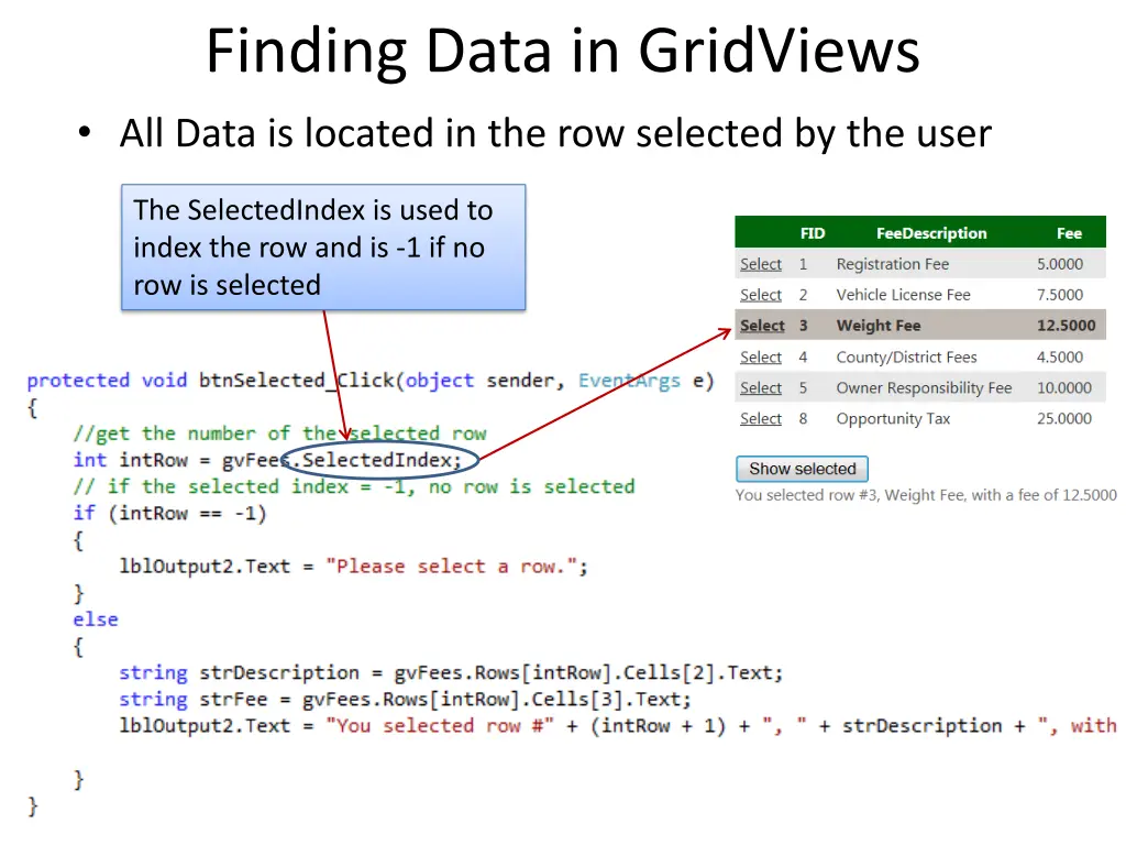 finding data in gridviews all data is located
