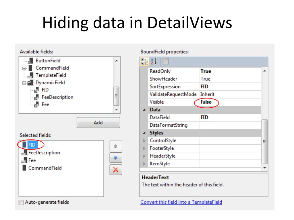 hiding data in detailviews