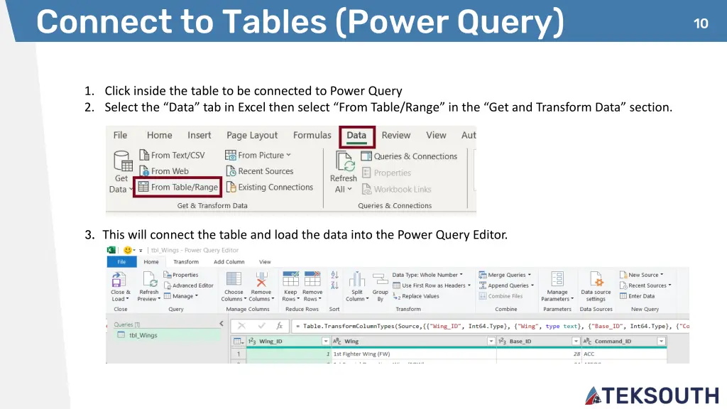 connect to tables power query