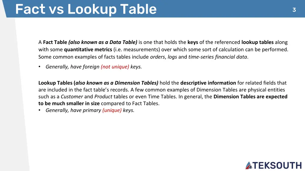 fact vs lookup table