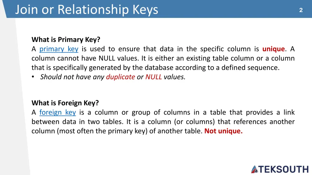 join or relationship keys