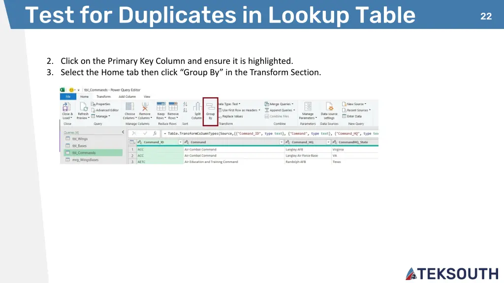 test for duplicates in lookup table 1