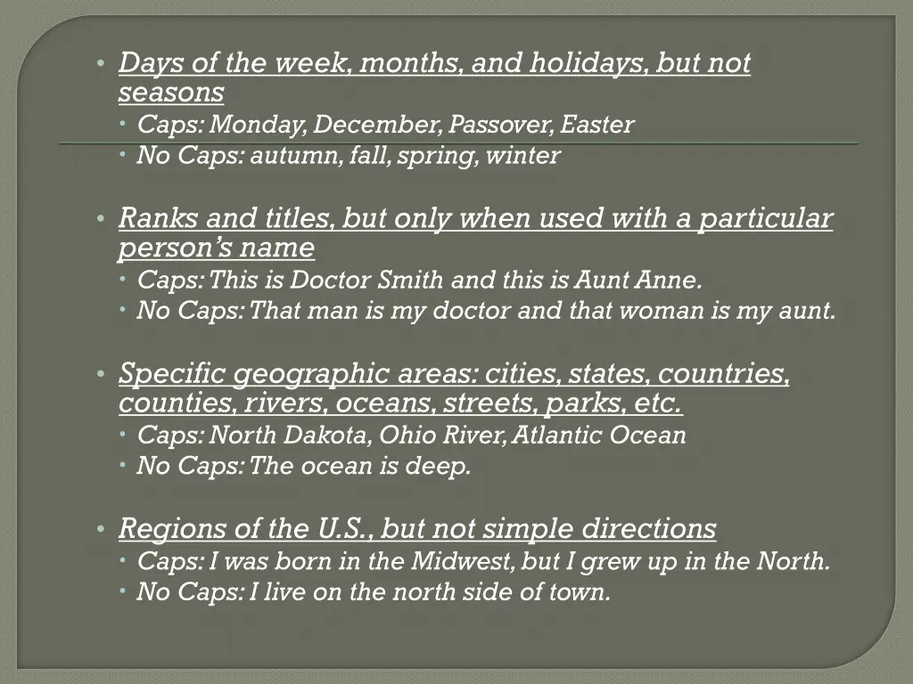 days of the week months and holidays